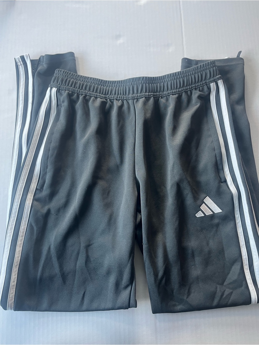 adidas Grey Joggers with White Three-Stripes and Logo